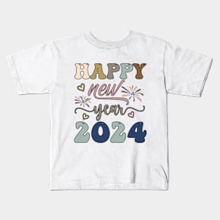 Happy New Year 2024 Groovy Kids T-Shirt